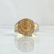 Anillo Escudo Dólar 9.5gr / T10 / Circones Blancos Oro Amarillo 18K