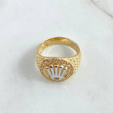 Anillo Corona Puntos Enmallados 8.65gr / T9 1/4 / Circones Blancos Oro Amarillo 18K