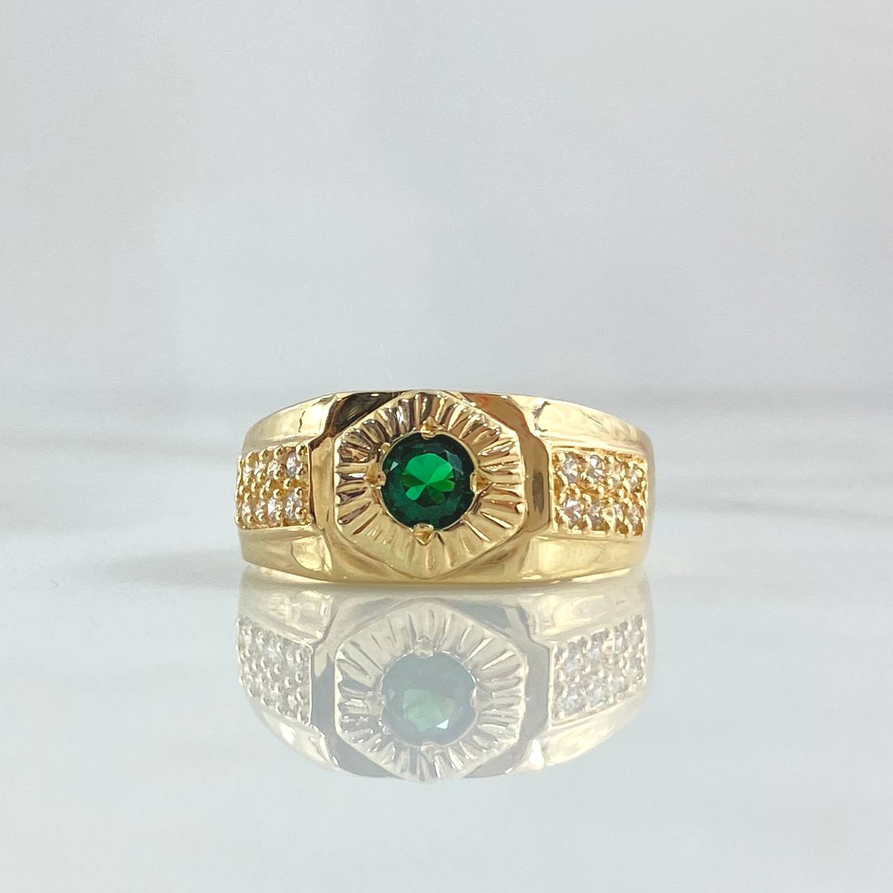 Anillo Mosaico Rayado 6.4gr / T9 3/4 / Circones Blancos - Verde Oro Amarillo 18K