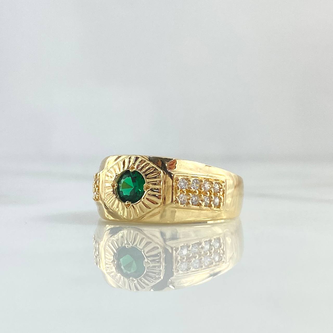 Anillo Mosaico Rayado 6.4gr / T9 3/4 / Circones Blancos - Verde Oro Amarillo 18K