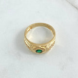 Anillo Mosaico Rayado 6.4gr / T9 3/4 / Circones Blancos - Verde Oro Amarillo 18K