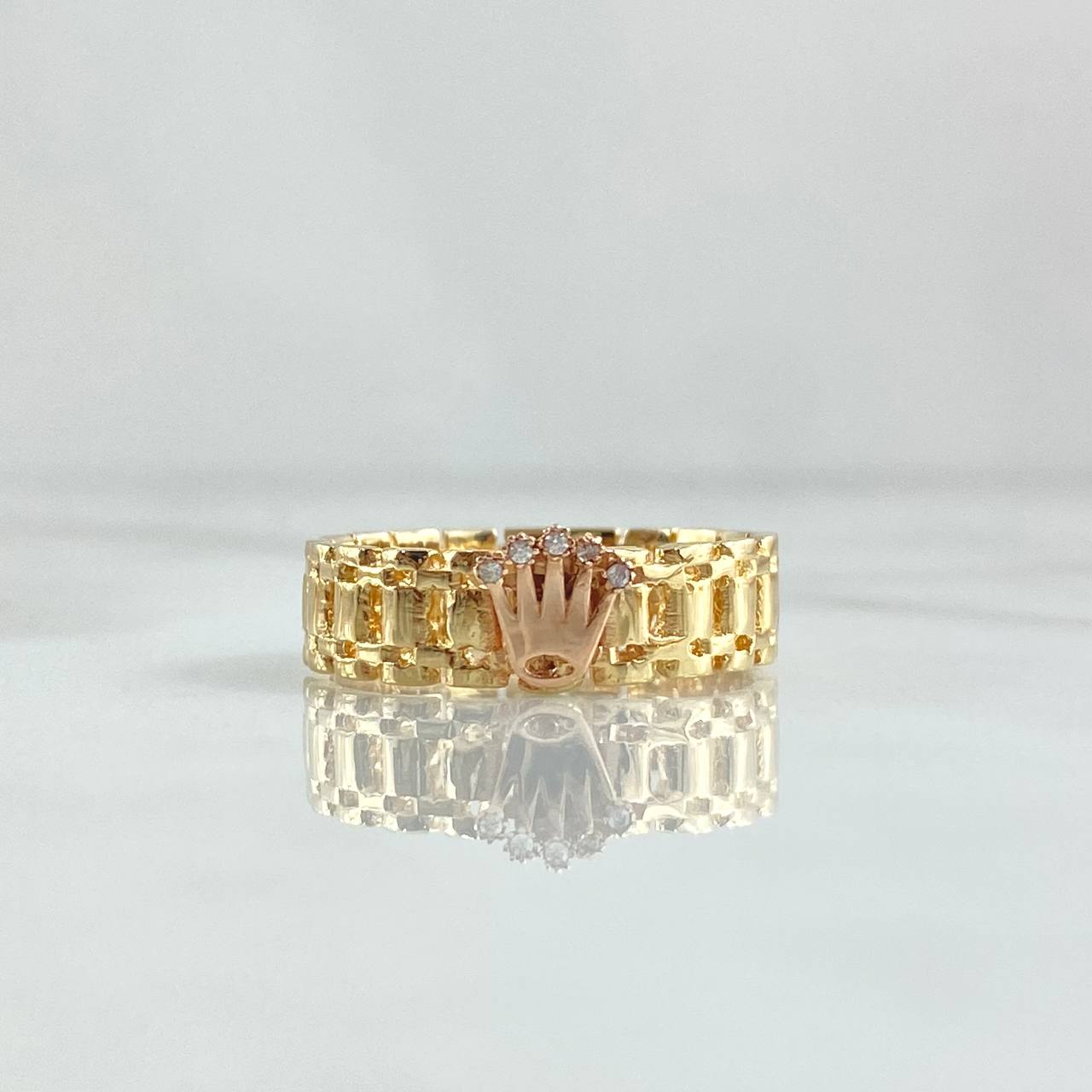 Anillo Cinturon Corona 5gr / T9 1/4 / Circones Blancos Dos Oros Amarillo Rosa 18K