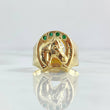 Anillo Herradura Caballo 3.25gr / T8 1/2 / Circones Verdes Oro Amarillo 18K ©