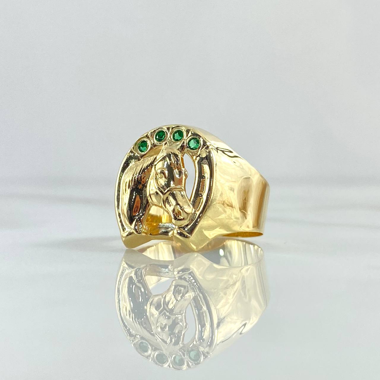 Anillo Herradura Caballo 3.25gr / T8 1/2 / Circones Verdes Oro Amarillo 18K ©