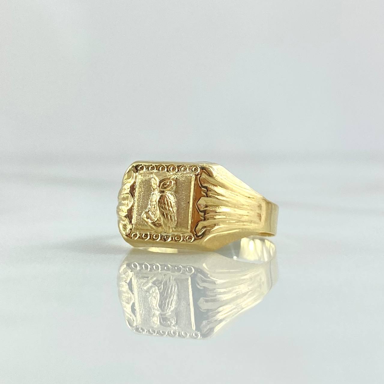 Anillo Sello Buho Mate 1.4gr / T6 3/4 / Rayas Laterales Oro Amarillo 18K *