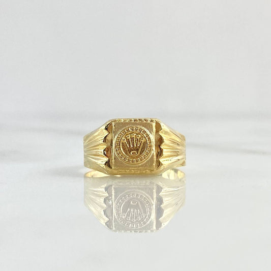 Anillo Sello Corona Mate 1.55gr / T5 1/2 / Rayas Laterales Oro Amarillo 18K ©