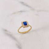 Anillo Halo Cuadrado 2.9gr / T6 3/4 / Circones Azul Blancos Oro Amarillo 18K $