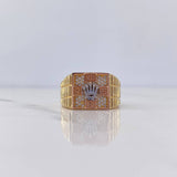 Anillo Corona RX 10.9gr / T9 3/4 / Reloj Circones Blancos Tres Oros 18K $