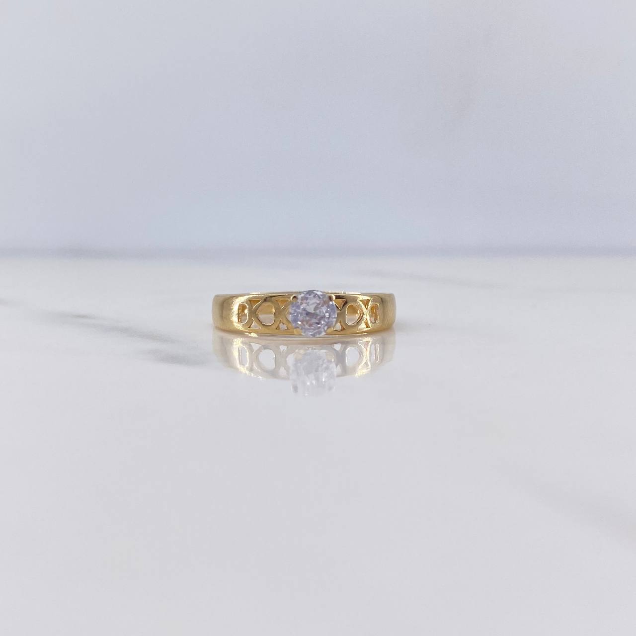 Anillo Banda Corazones 2gr / T7 1/4 / Solitario Circon Blanco Oro Amarillo 18K $