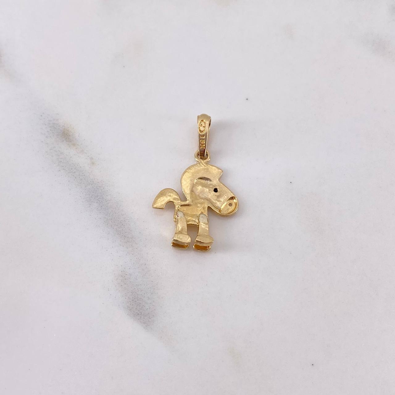 Dije Caballo Articulado 1.7gr / 2.4cm / Circon Negro Oro Amarillo 18K $