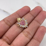 Dije Piña Corazon 2.05gr / 1.9cm / Circones Fucsias Blancos Dos Oros Amarillo Blanco 18K $