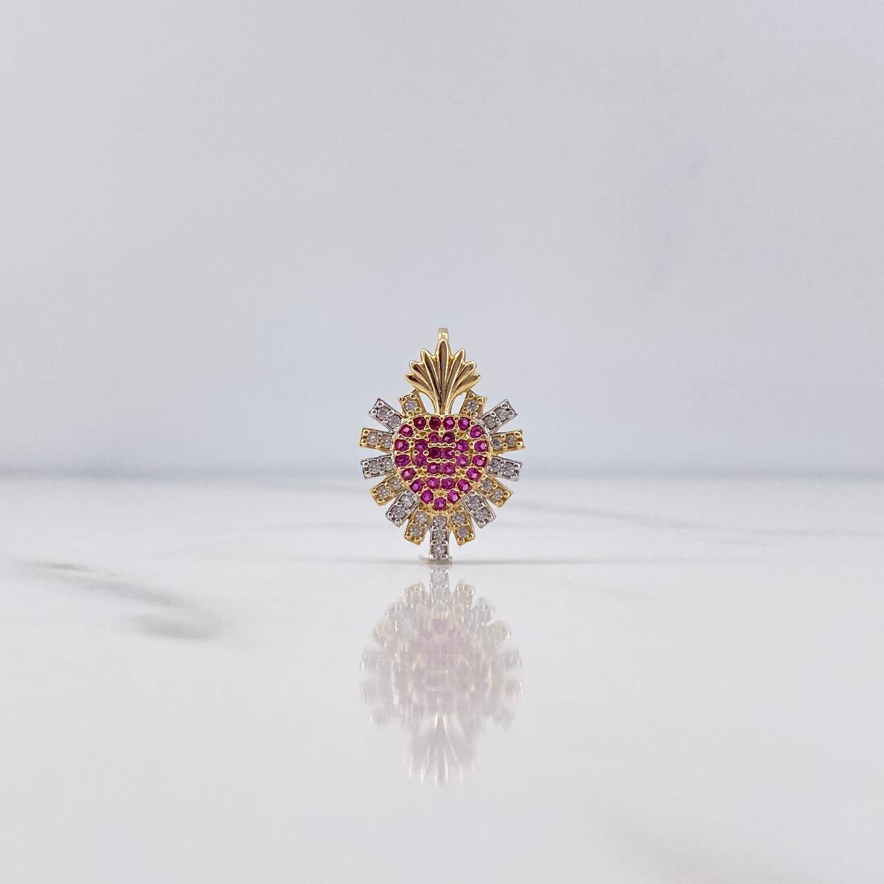 Dije Piña Corazon 2.05gr / 1.9cm / Circones Fucsias Blancos Dos Oros Amarillo Blanco 18K $