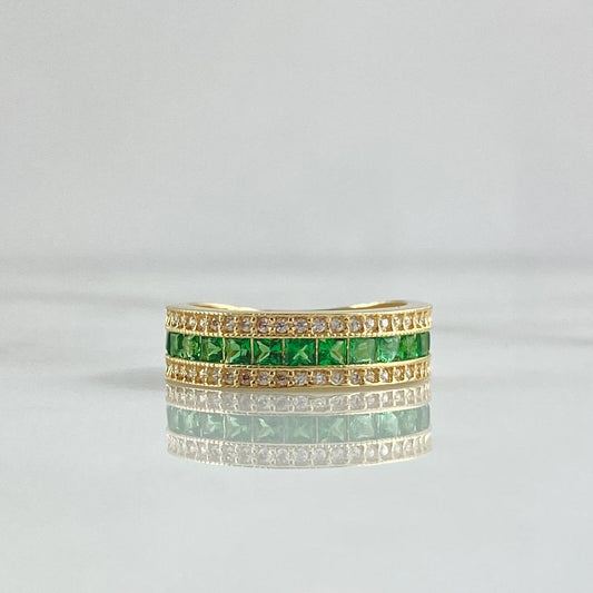 Anillo Argolla Carril Intermedio 4gr / T7 1/2 / Circones Blancos - Verdes Oro Amarillo 18K