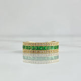 Anillo Argolla Carril Intermedio 4gr / T7 1/2 / Circones Blancos - Verdes Oro Amarillo 18K