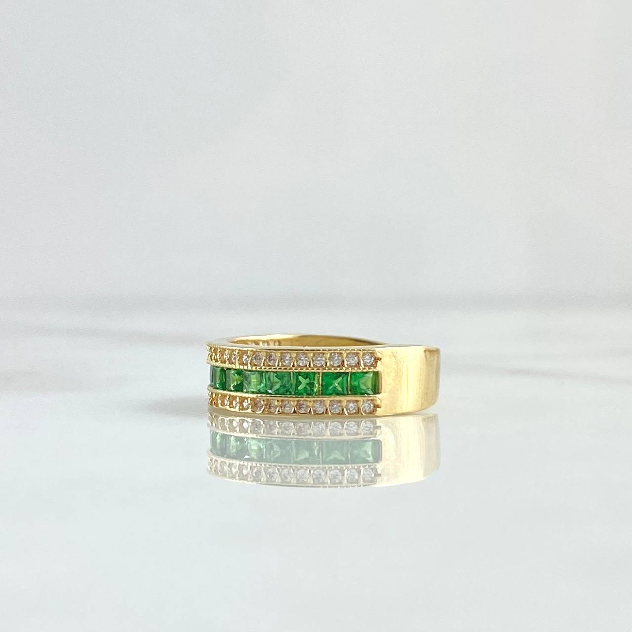 Anillo Argolla Carril Intermedio 4gr / T7 1/2 / Circones Blancos - Verdes Oro Amarillo 18K