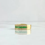 Anillo Argolla Carril Intermedio 4gr / T7 1/2 / Circones Blancos - Verdes Oro Amarillo 18K