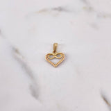 Dije Corazon Silueta 1.1gr / 1.8cm / Circones Fucsias Dos Oros Amarillo Blanco 18K &