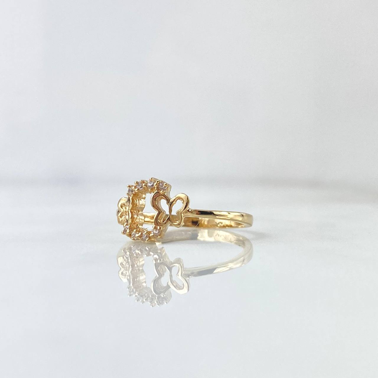 Anillo Arco de Mariposas 2gr / T7 3/4 / Circones Blancos Oro Amarillo 18K