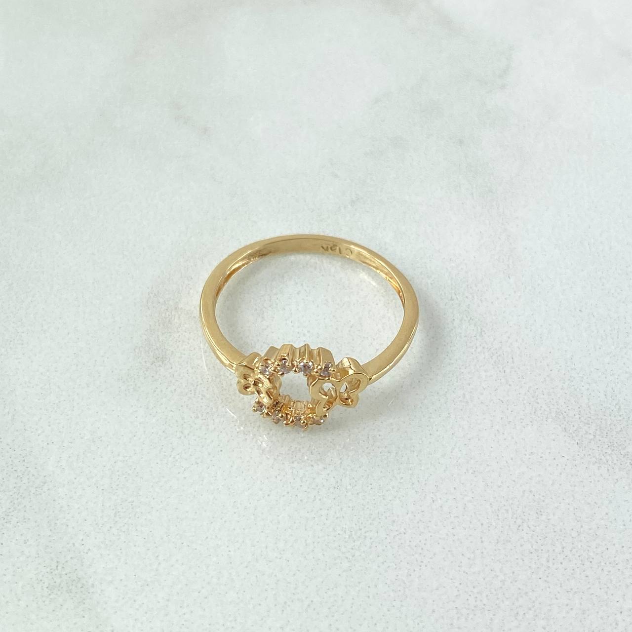 Anillo Arco de Mariposas 2gr / T7 3/4 / Circones Blancos Oro Amarillo 18K