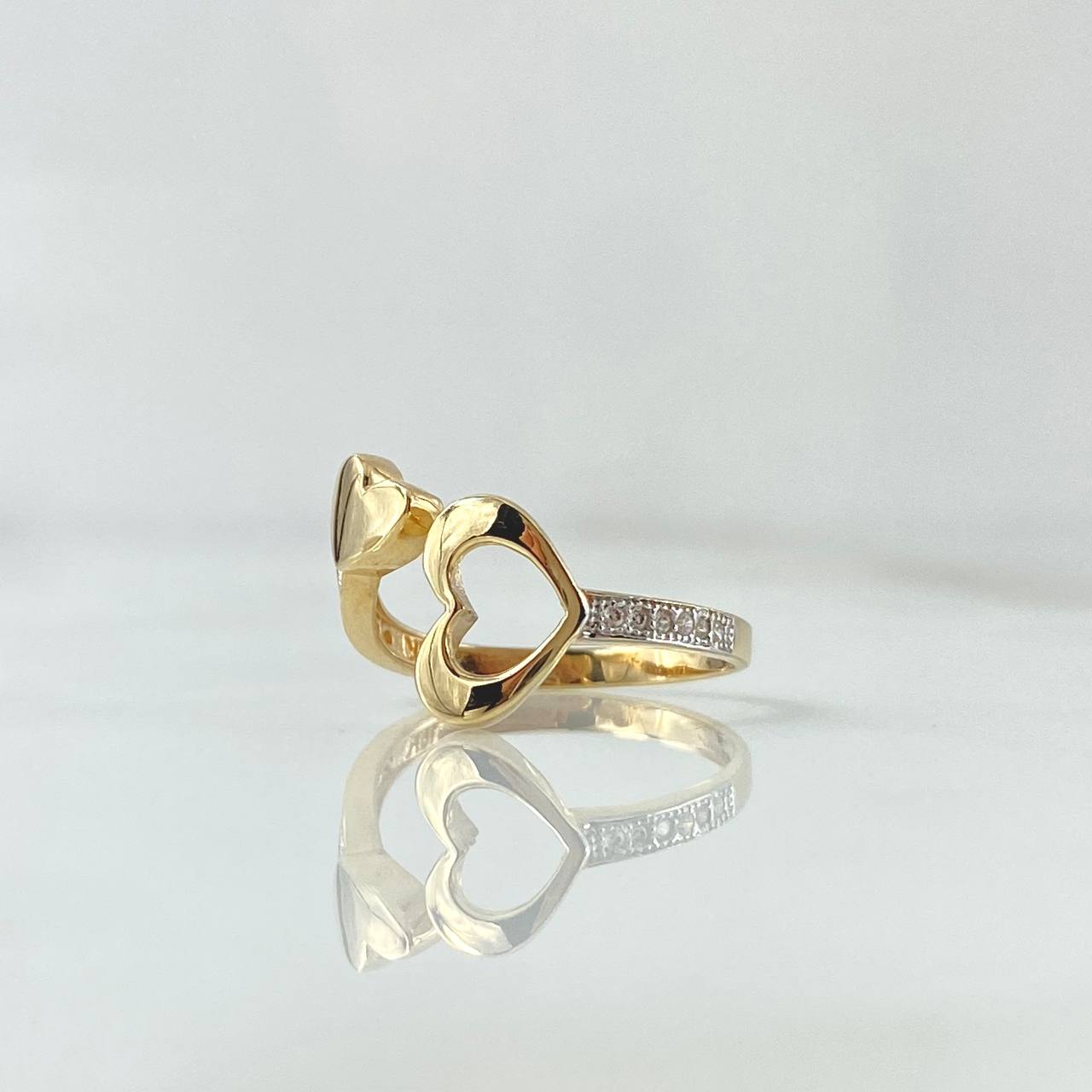 Anillo Corazón Apendice 2.05gr / T5 3/4 / Circones Blancos Oro Amarillo 18K