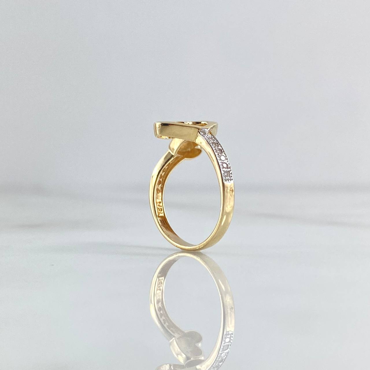 Anillo Corazón Apendice 2.05gr / T5 3/4 / Circones Blancos Oro Amarillo 18K