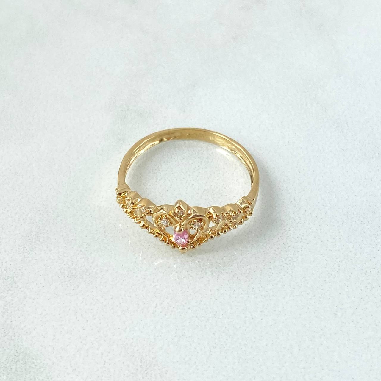 Anillo Corona Corazón Oleado 2.05gr / T7 / Circones Blancos Rosado Oro Amarillo 18K