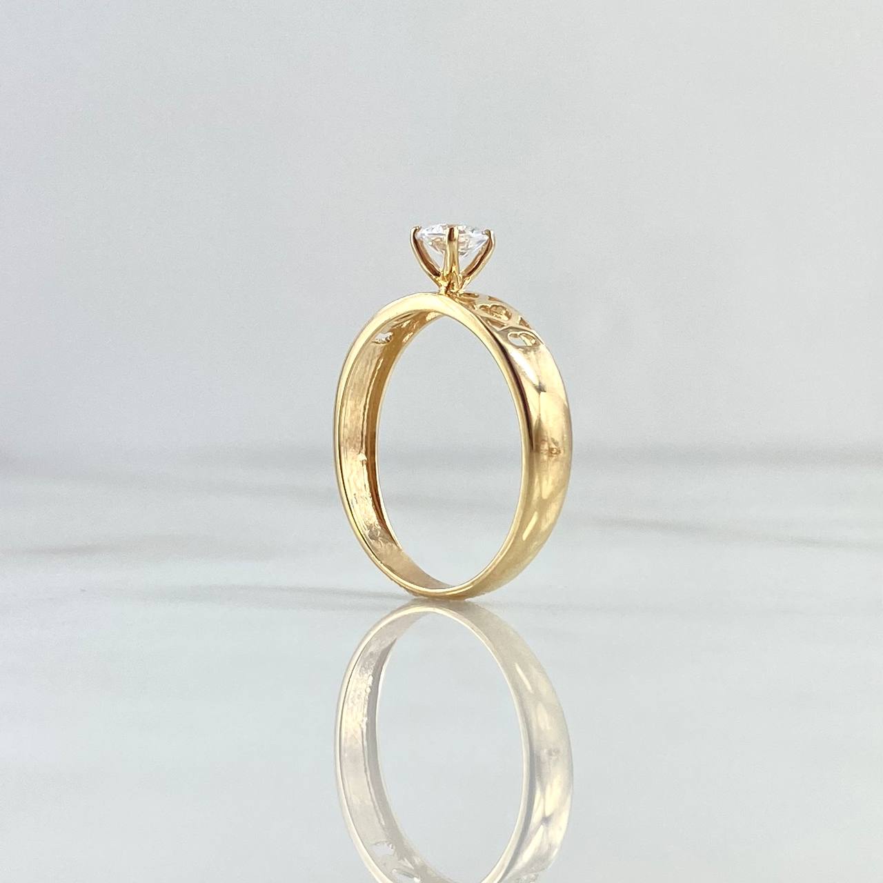 Anillo Solitario Enmallado Corazones 2gr / T6 1/4 / Circon Blanco Oro Amarillo 18K