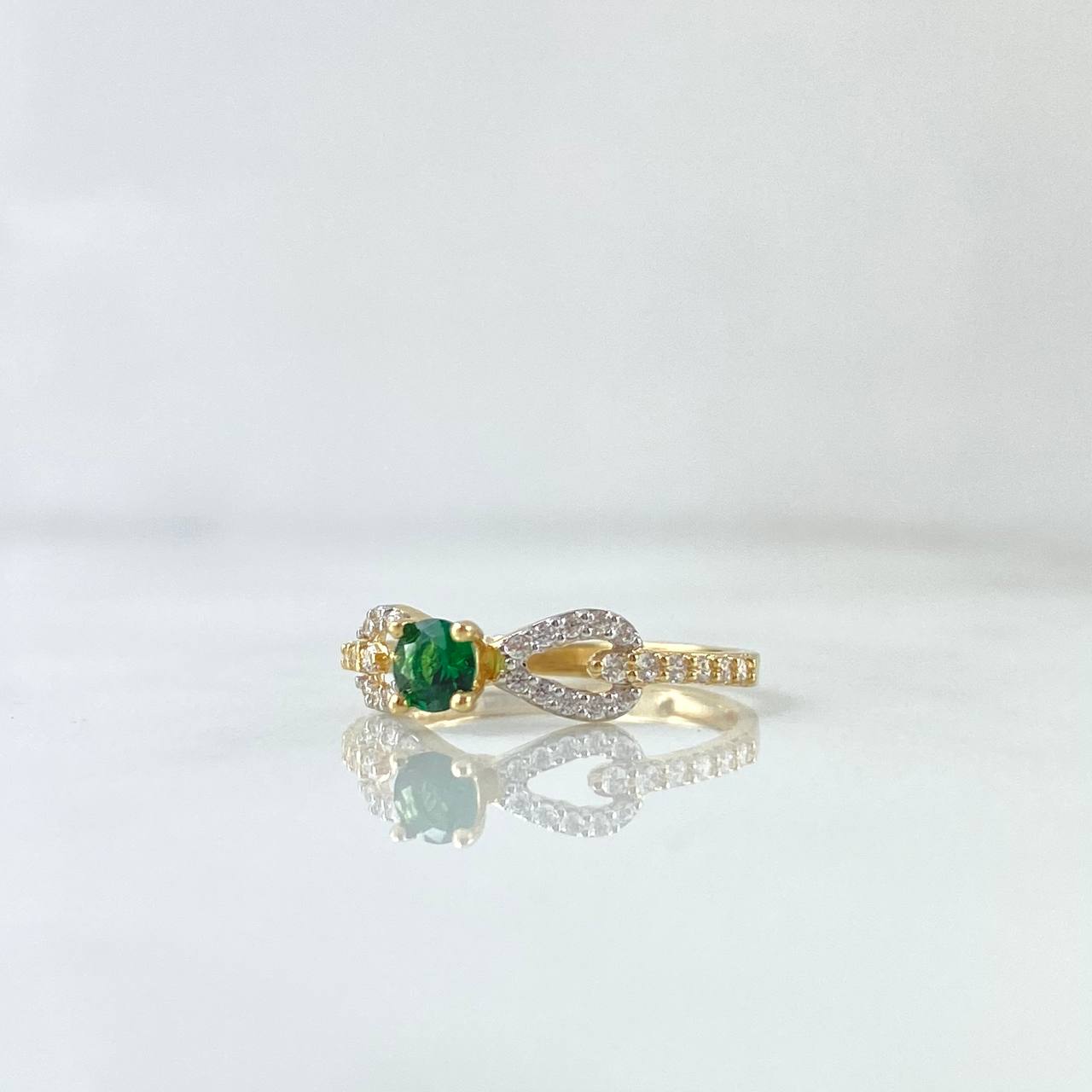 Anillo Solitario Infinito 1.75gr / T6 1/2 / Circones Blancos Verde Oro Amarillo 18K