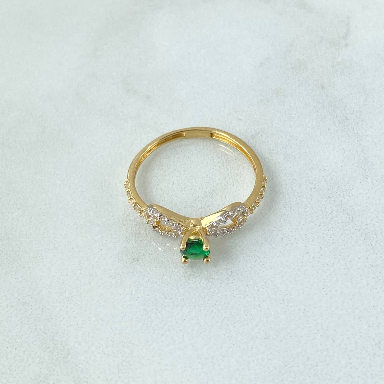 Anillo Solitario Infinito 1.75gr / T6 1/2 / Circones Blancos Verde Oro Amarillo 18K