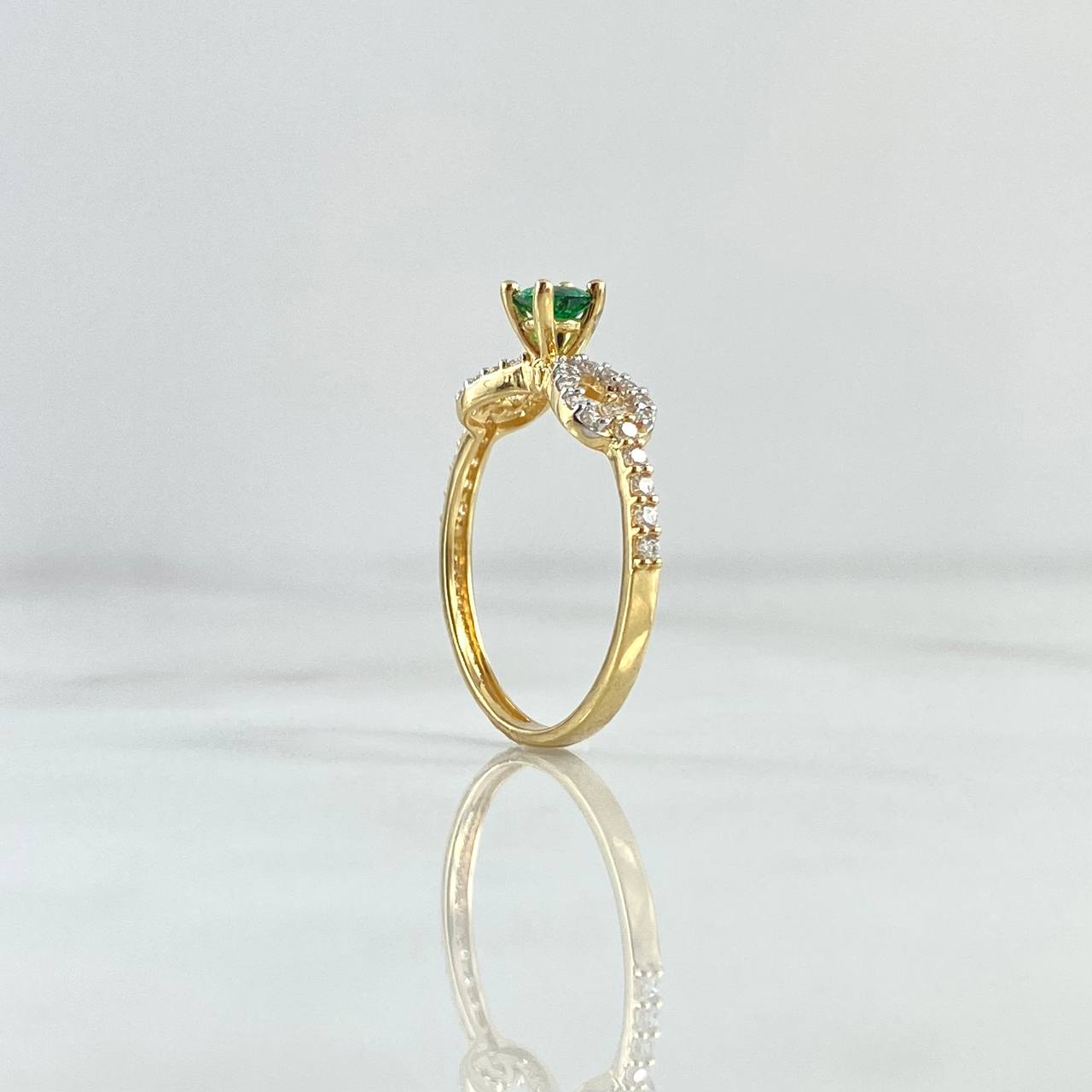 Anillo Solitario Infinito 1.75gr / T6 1/2 / Circones Blancos Verde Oro Amarillo 18K