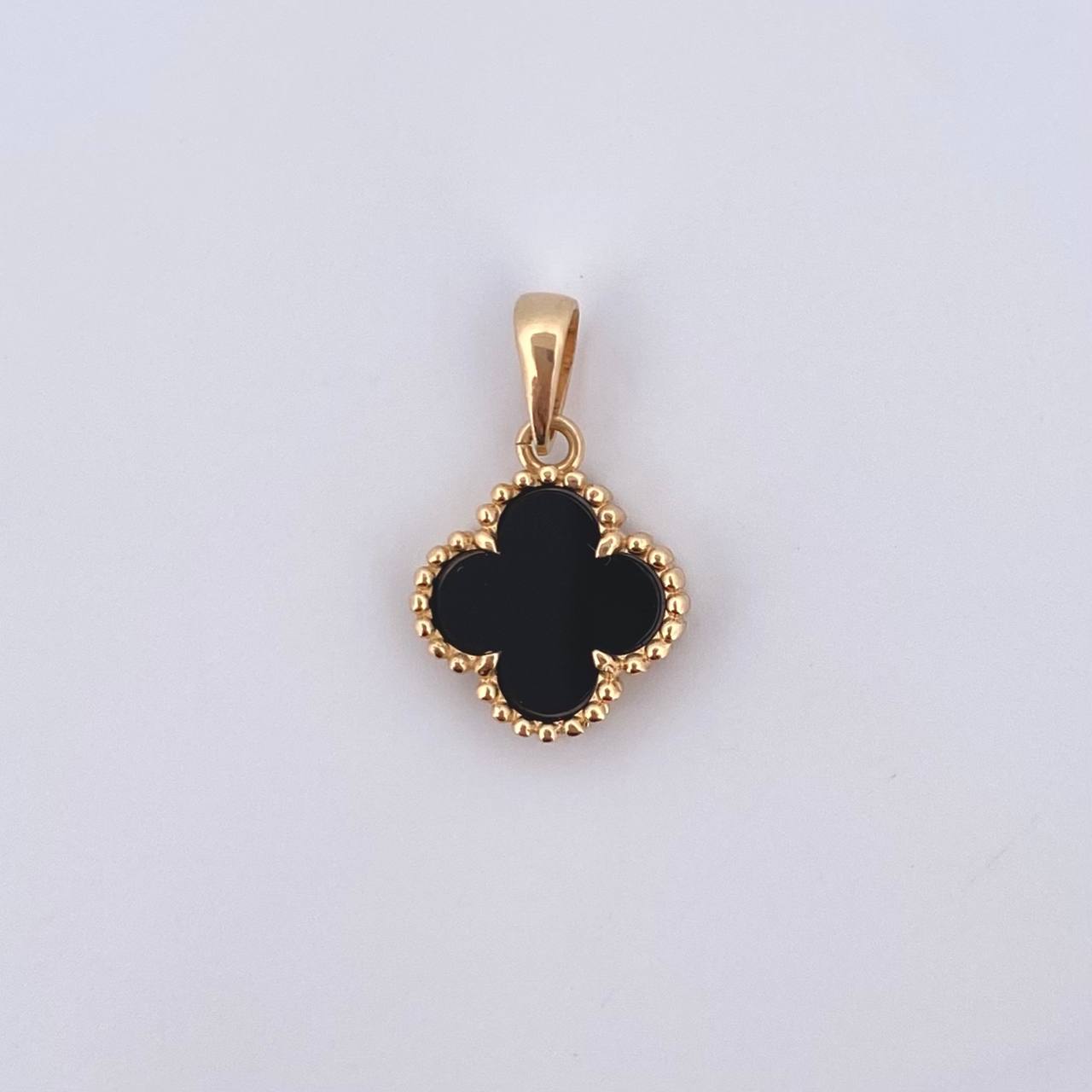 Dije Trébol VCyA 1.5gr / 2cm / Onix Negro Punteado Oro Amarillo Nac.Esp. 18K