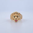 Anillo León 7.25gr / T9 1/4 / Liso - Circones Verdes Y Fucsias Oro Amarillo 18K *