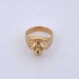 Anillo León 7.25gr / T9 1/4 / Liso - Circones Verdes Y Fucsias Oro Amarillo 18K *