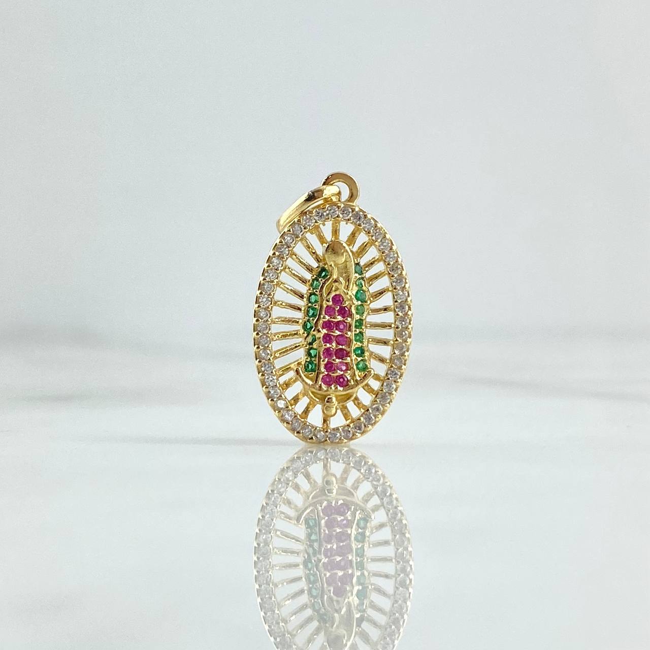 Dije Virgen Guadalupe 2.35gr / 2.8cm / Ovalo Filigrana - Circones Blancos Verdes Fucsia Oro Amarillo 18K ©