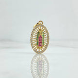 Dije Virgen Guadalupe 2.35gr / 2.8cm / Ovalo Filigrana - Circones Blancos Verdes Fucsia Oro Amarillo 18K ©