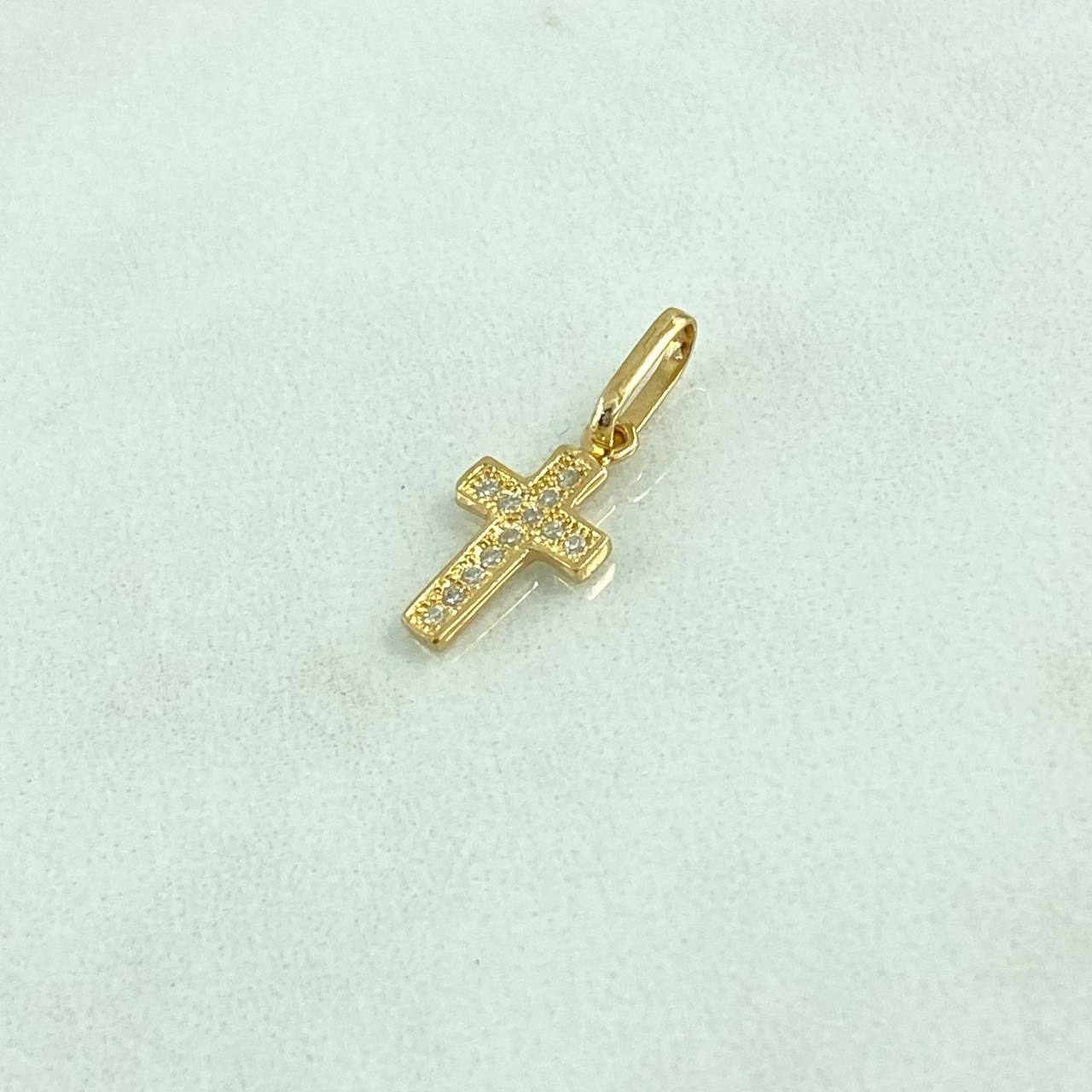 Dije Cruz Basteada 0.55gr / 1.9cm / Circones Blancos Oro Amarillo 18K ©