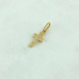 Dije Cruz Basteada 0.55gr / 1.9cm / Circones Blancos Oro Amarillo 18K ©