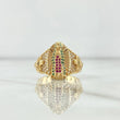 Anillo Virgen Guadalupe Cruces 6.65gr / T7 / Circones Blancos Verdes Y Fucsias Oro Amarillo 18K