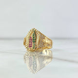 Anillo Virgen Guadalupe Cruces 6.65gr / T7 / Circones Blancos Verdes Y Fucsias Oro Amarillo 18K