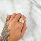 Anillo Virgen Guadalupe Cruces 6.65gr / T7 / Circones Blancos Verdes Y Fucsias Oro Amarillo 18K