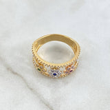 Anillo Carril De Flores 4.5gr / T7 1/2 / Circones De Colores Oro Amarillo 18K