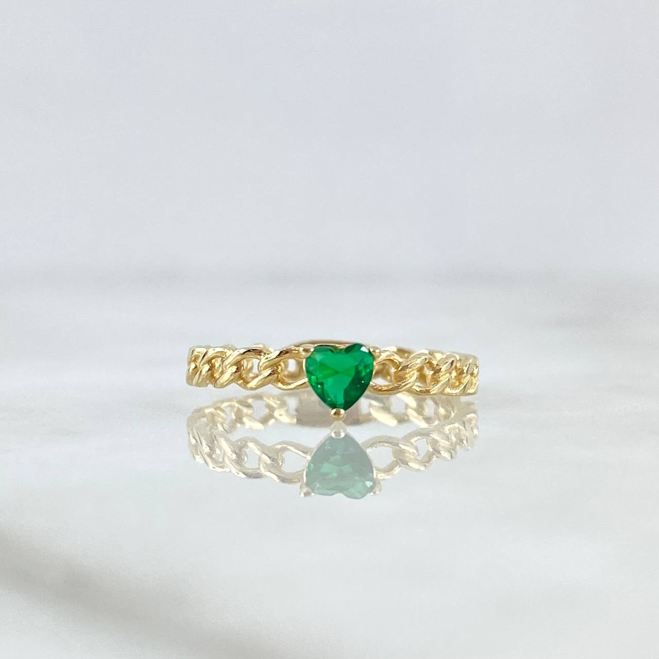 Anillo Trenzado Corazón Solitario 1.55gr / T6  / Circon Verde Oro Amarillo 18K