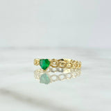 Anillo Trenzado Corazón Solitario 1.55gr / T6  / Circon Verde Oro Amarillo 18K