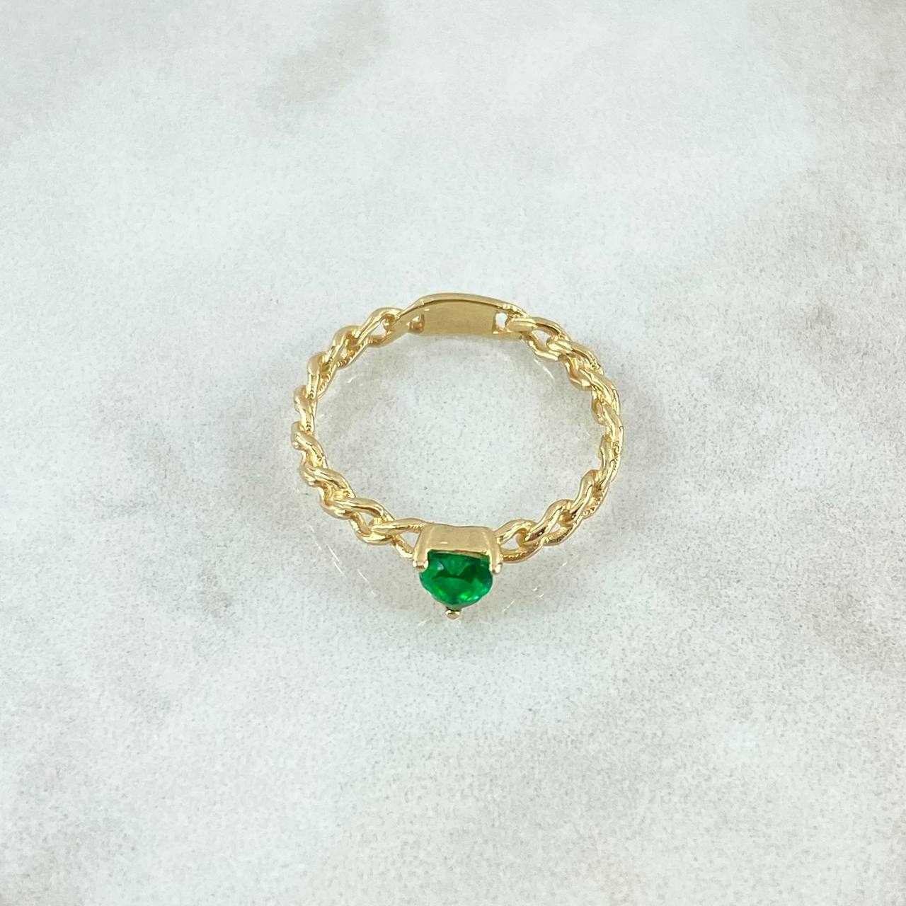 Anillo Trenzado Corazón Solitario 1.55gr / T6  / Circon Verde Oro Amarillo 18K