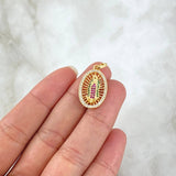 Dije Virgen Guadalupe Ovalo Filigrana 2.5gr / 3cm / Circones Blancos Verdes Fucsias  Oro Amarillo 18K ©