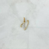 Dije Letra V Cursiva 0.7gr / 2cm / Circones Blancos Dos Oros Amarillo Blanco 18K