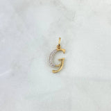 Dije Letra G Cursiva 1,0gr / 2.5cm / Circones Blancos Dos Oros Amarillo Blanco 18K