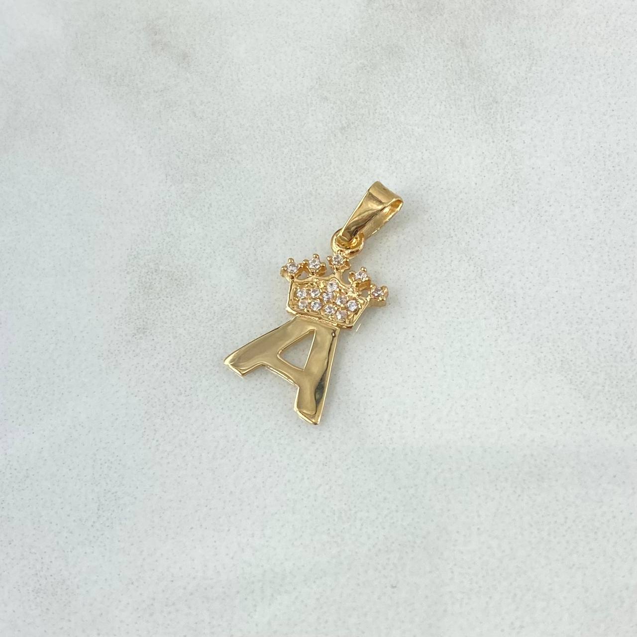 Dije Letra A Corona 1gr / 2.3cm / Lisa Circones Blancos Oro Amarillo 18K ©