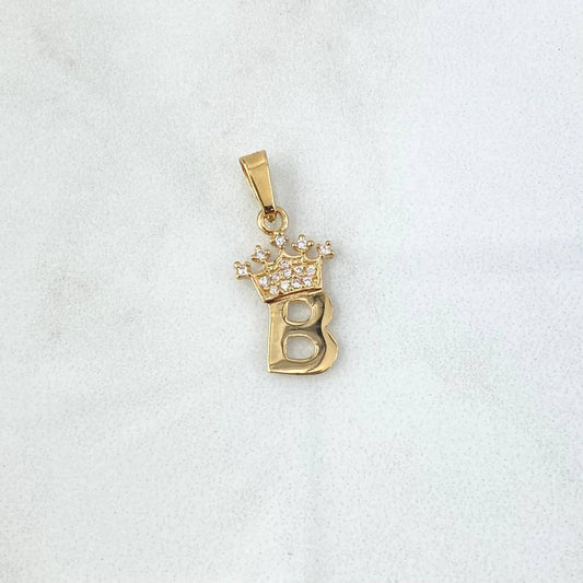 Dije Letra B Corona 0.9gr / 2.3cm / Lisa Circones Blancos Oro Amarillo 18K ©