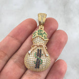 Dije Bolsa De Dinero 12.9gr / 4.9cm / Circones Blancos Verdes Y Negros Oro Amarillo 18K ©